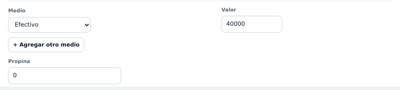 Sección de pago