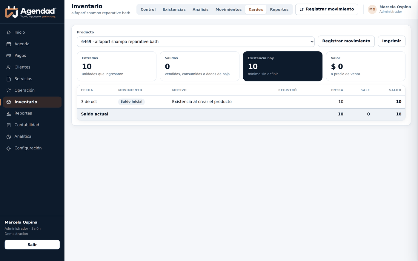 Kardex de un producto